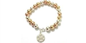 Rhodium Plated Womens Beaded Charm Bracelet