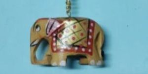 Wooden Painted Elephant Keychain