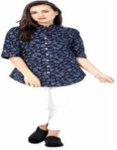 Royal Blue Printed Cotton Long Top