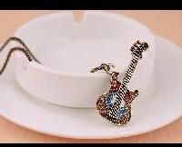 Multicolor Crystal Bronze Guitar Chain Pendant