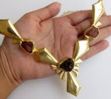 22 Carat Gold Plated Raw Rough Stone Vintage Beautiful Small Necklace