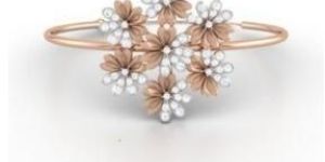 Rose Gold Diamond Bangle Bracelet Flower Design