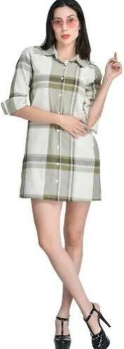 Olive Checks Shirt Dress