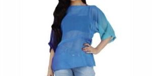 Womens Georgette Tie-Dye Cord Fitted Blue Top