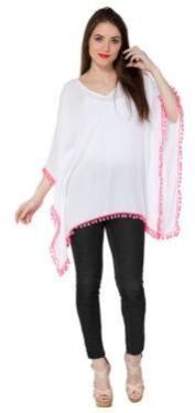 Womens White Colored Party Wear Regular V-Neck Top