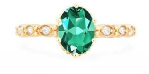 Oval Cut Emerald Engagement Gold Ring