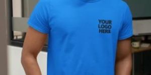 Mens Blue Cotton Promotional Printed T Shirt