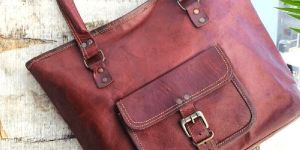 1013 Handcrafted Leather Womens with Pocket Tote Bag