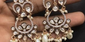 Pure Brass Real Kundan Flower Shaped Earrings