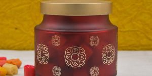 Printed Round Glass Jar with Golden Cap
