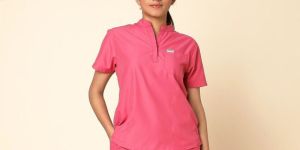 Knya Classic Womens Hot Pink 5-pocket Mandarin Scrub Suit