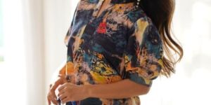 Deep V Neck Skater Printed Black Co-Ord Set