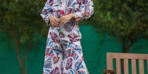 High Neck Top Kite Printed Flared Pant Co-Ord Set