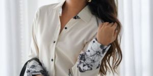 White Flower Printed Full Sleeves Dull Satin Co-Ord Set