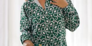 Green V Neck Full Sleeves Dull Satin Co-Ord Set