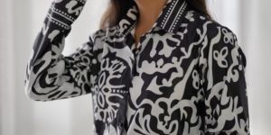 Black and White Printed Flare Dull Satin Co-Ord Set