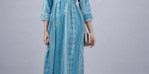 Ladies Chanderi Blue Cotton Gown