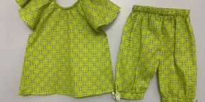 Light Green Kids Printed Kurti Pant Set