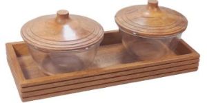 Stylish Mango Wood Bowl with Tray Set of 2 Pcs