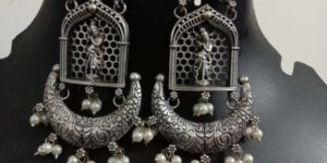 Brass Silver Oxidized Earring