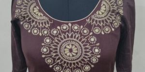 Brown Cotton Embroidered Kurti
