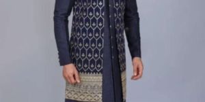 NAVY BLUE OPEN JACKET STYLE INDO WESTERN