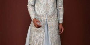 TIMELESS BLUE FLORAL WORK ANARKALI SHERWANI