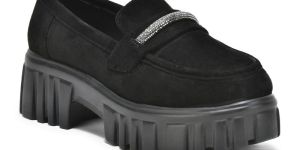 Ladies Black Suede Loafer Shoes