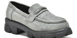 Ladies Grey Suede Loafer Shoes
