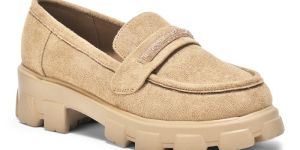 Ladies Khaki Suede Loafer Shoes
