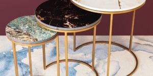 Metal Tables with Marble Look Wooden Top