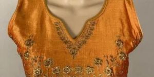 Ladies Mustard Yellow Silk Embroidered Blouse