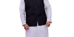 Mens Khadi Jacket Kurta Pajama Set