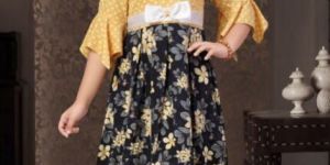 Girls Mismatch Bell Sleeves Frock