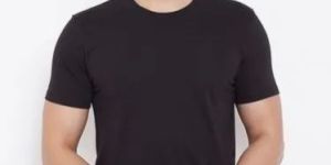 Mens Black Plain Cotton T Shirt