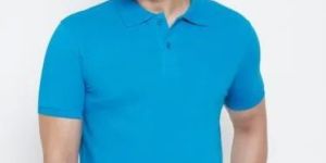 Mens Cotton Blue Polo Plain T Shirt