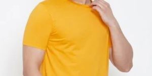 Mens Yellow Cotton Half Sleeves T Shirt