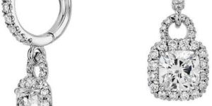 Cushion Cut Halo Diamond Dangle Earrings