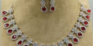 Silver Plated A.D Necklace Set