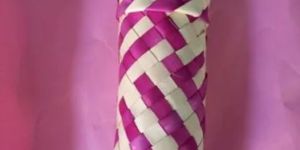 Pink and White Palm Leaf Pencil Pouch