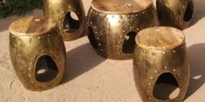 Round Pan Cut Iron Stool Set