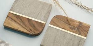Wooden & Marble Coaster Set