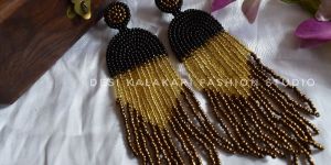 Black and Gold Beaded Earrings