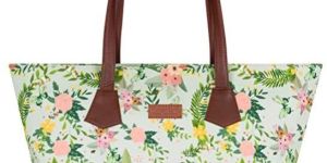 Chipmank Fancy Designer Large Canvas Tote Bag (White and Green Floral Print)