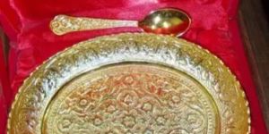 Gold Plated Oval Shaped Bowl with Spoon