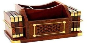 Wooden Spoon Stand with Tea Coaster Set