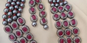 Red Silver Plated Necklace Set