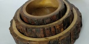Wooden Bark Tray Set