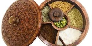 Inaithiram SB06C Sheesham Wood Spice Box with 6 Containers