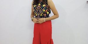 Embroidered Sleeveless Top with Red Palazzo